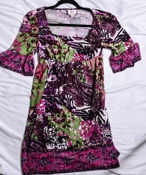 Eci Y2K Purple and Green Baby Doll Dress